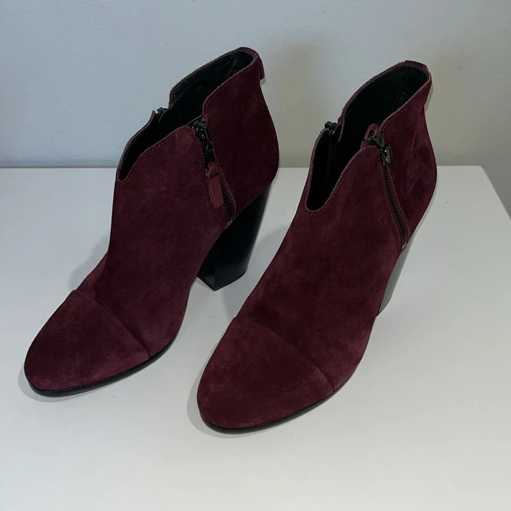Rag & Bone‎ Women's Burgundy Margot Suede Leather Ankle Boots Sz 8.5 Zippers